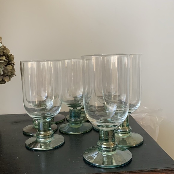 Vintage Dansk Genna Green Water Goblet Set of 9 Stemware Iridescent Green Clear - Picture 4 of 11